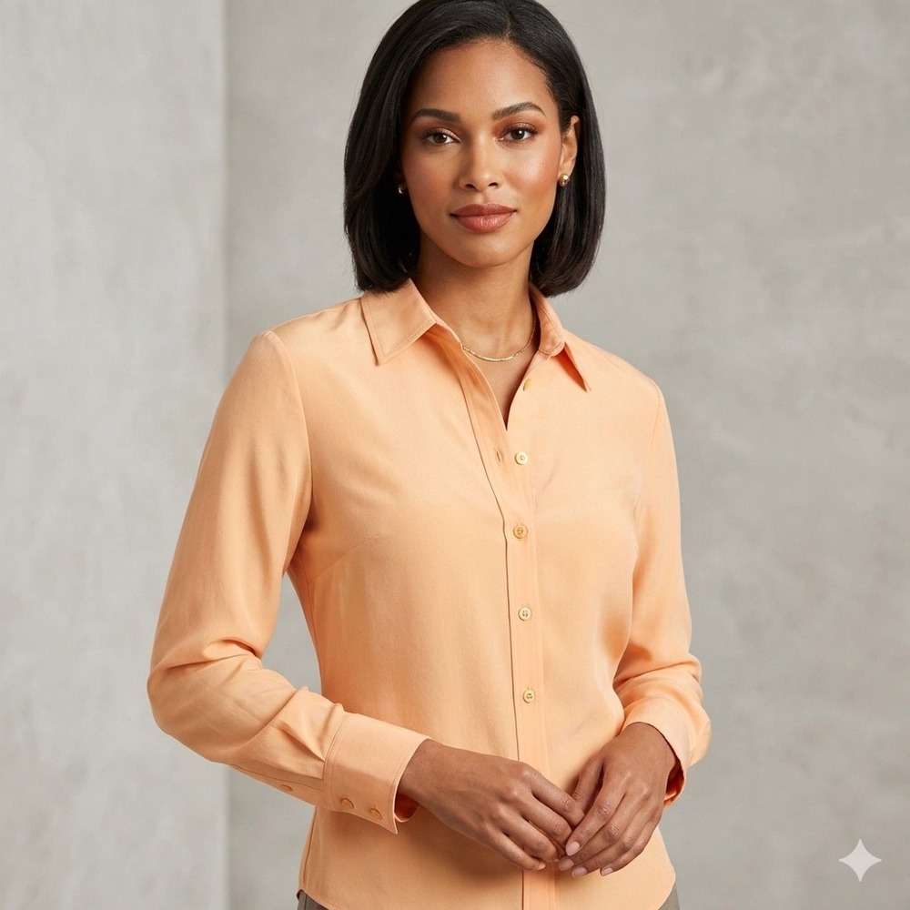Talbots Womens Size Small Peach‎ Apricot Sueded Button Down Blouse Tank Twin Set